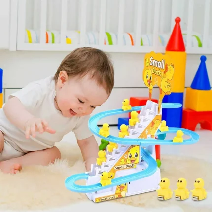 Electric Duck Track Racing Slide Piggy Climbing Stairs Baby Toy LED Light Music Slide Roller Coaster Toy Gift Y240925